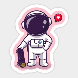 Cute Astronaut Playing Skateboard Cartoon Sticker